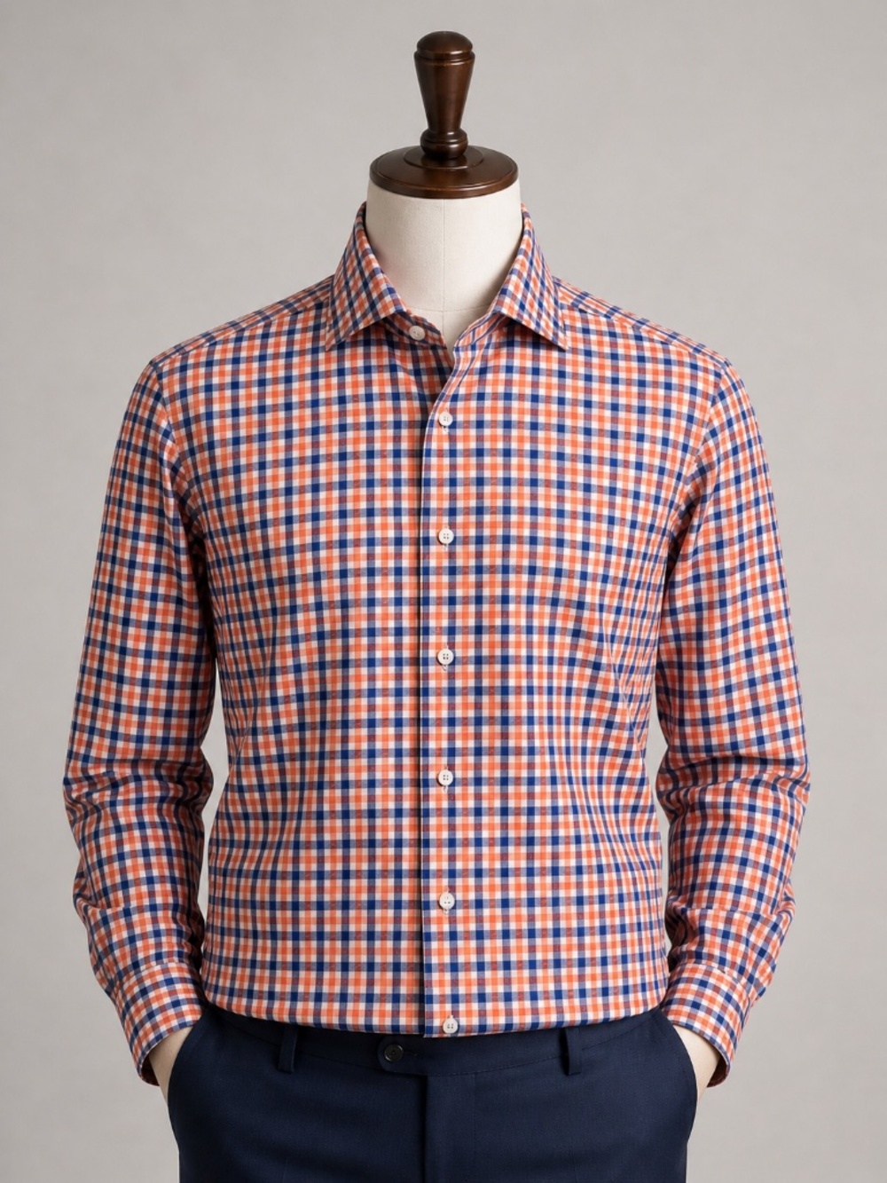 Hugo‎ Boss Sharp Fit Dress Shirt Mens 15.5 32/33 Orange Blue Check Button Down